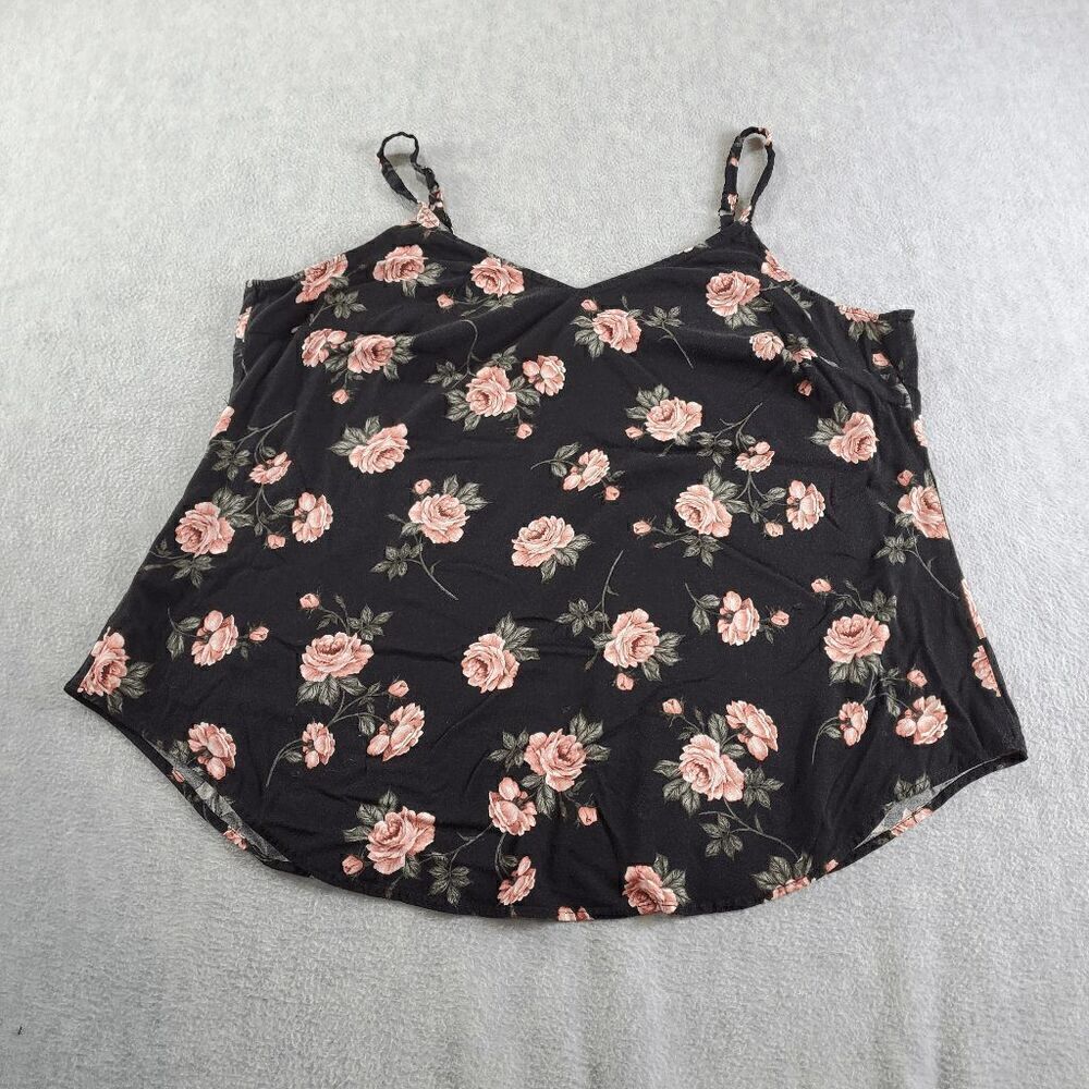 TORRID Top Womens 2 Black Floral Tank Sleeveless V Neck Spaghetti Strap Pullover